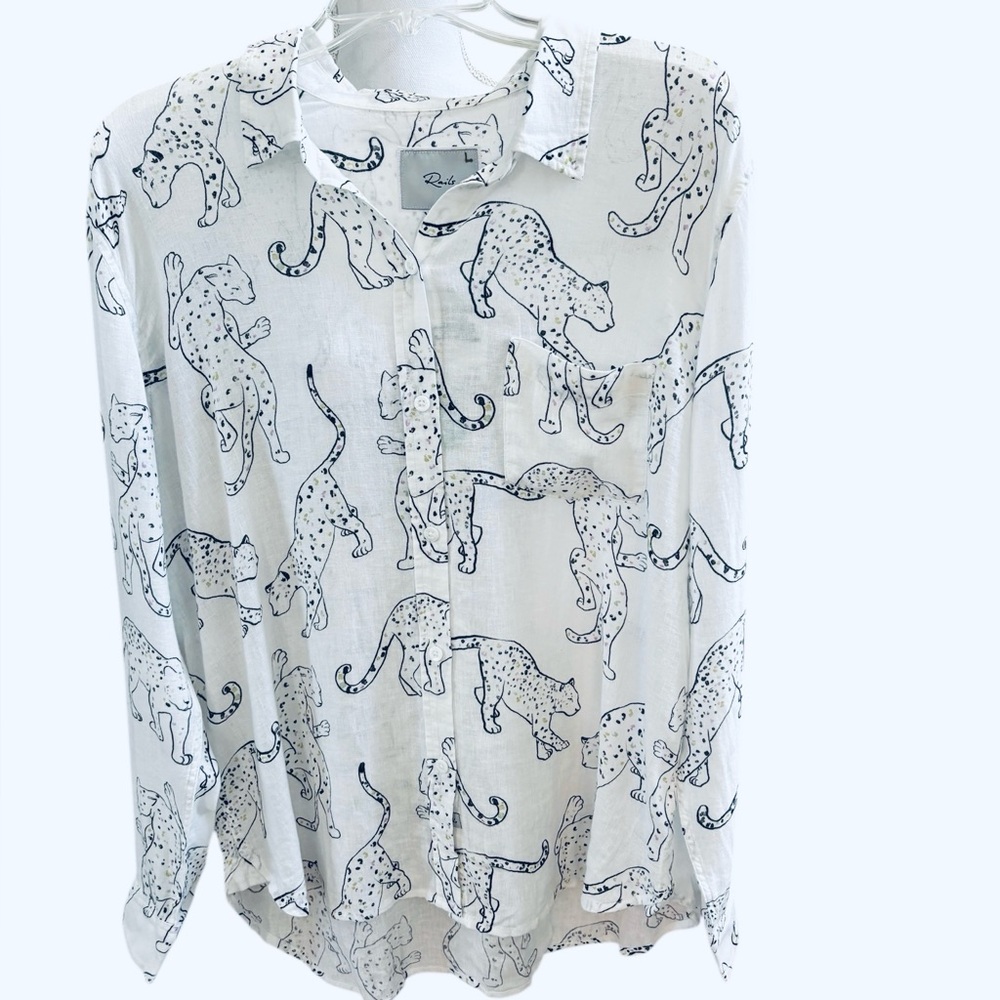 Rails/Nordstrom Charli Linen Blend Button Up Shirt in Belize Jaguar Size L. NWT - Picture 3 of 9
